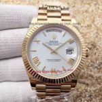 Copy Rolex Day Date 40mm Gold Roman Markers White Dial Man's Watch